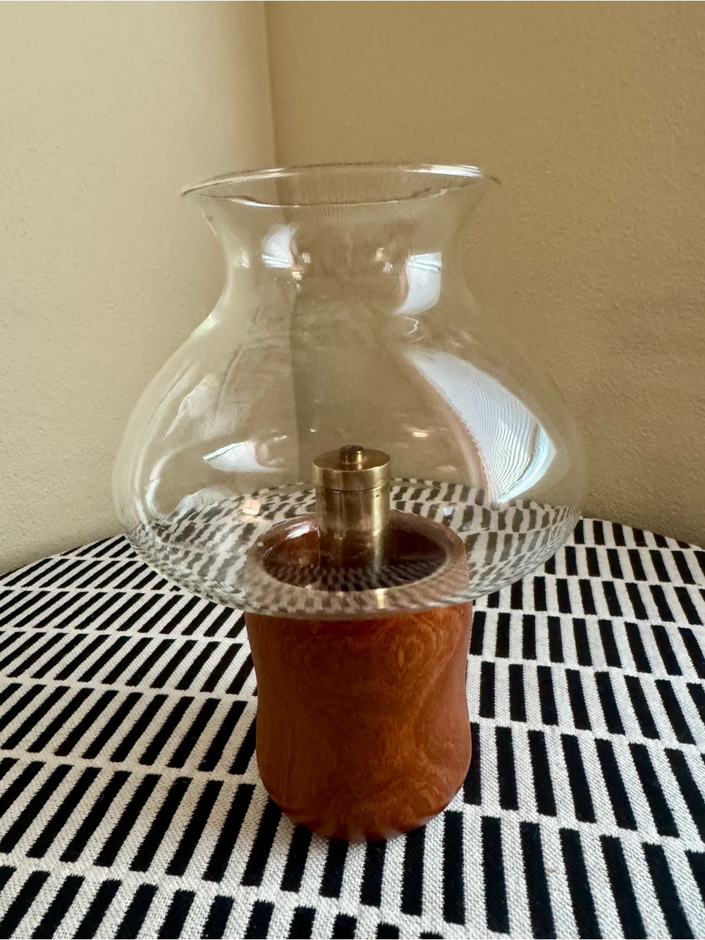 Antique Dolphin Hurricane Lamp Teak with Brass Oil Insert